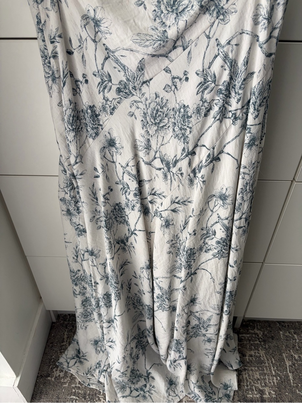 Floral Print Maxi Skirt - White with Blue Floral